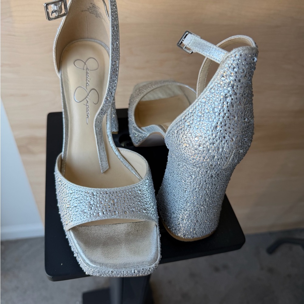 Jessica Simpson Silver Crystal Platform Sandals